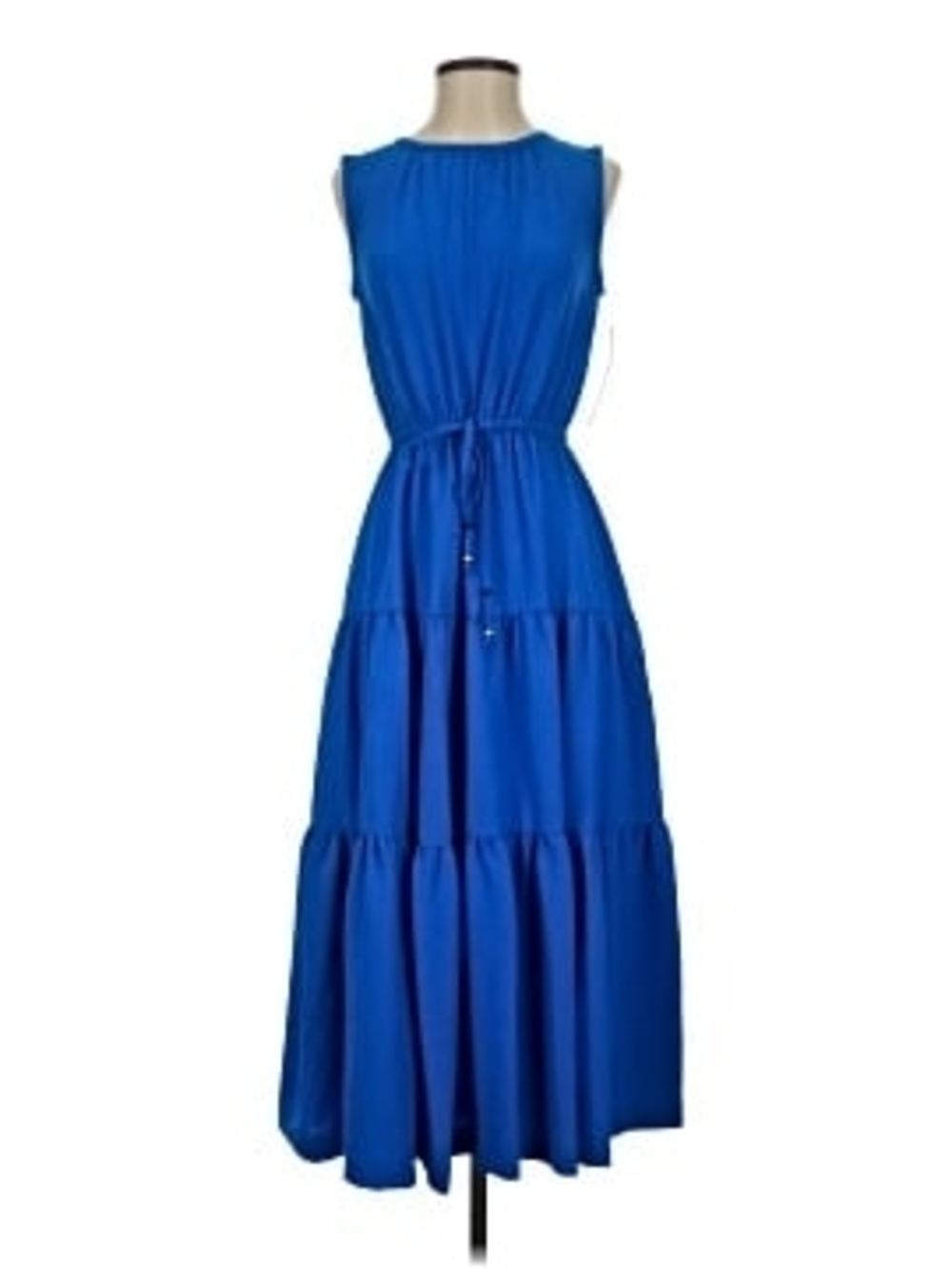 Sleeveless Royal Blue Tiered Maxi Dress with Drawstring Waist